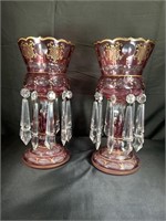 Victorian Ruby Mantle Luster Vases
