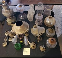 Antique oil lamps parts burners chimneys shades