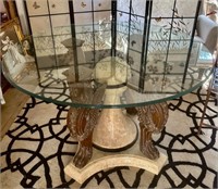 Modern Glass Top Dining Table Marble Base