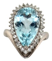 Platinum 6.62 ct Aquamarine & Diamond Ring