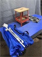 Umbrella, small stool, electrical boxes etc.