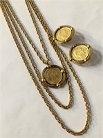French 1948 Coin Costume Necklace & Earring Set