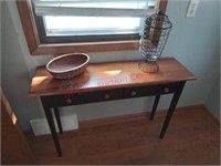 Sofa Table with contents, Wicker Basket & Wire