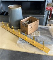 (5) Metal Garbage Cans, Board Pegs, Misc. Metal