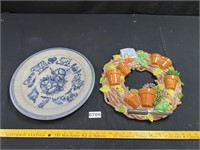 Rowe Pottery Platter, Ceramic Wall Pocket Wreath