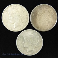 1922 P,D,S Silver Peace Dollars (3)