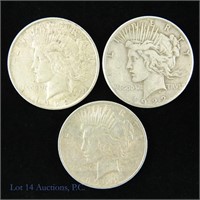 1922 P,D,S Silver Peace Dollars (3)