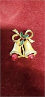 Vintage holly and bells brooch