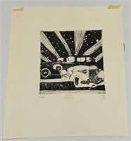 VTG SIGNED & NUMBERED ETCHING TITLE "1936 CARS"