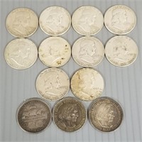 13 U.S. silver 1/2 dollars including Columbian