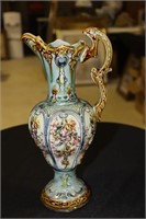 French Porcelain Floral Decorated Handled Ewer
