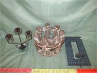 3pc Wrought Metal & Stone Candle Holder