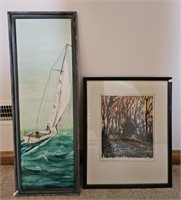 Framed Paintings. Sailing scene and cabin scene