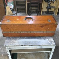 Vintage wood toolbox 32” and contents