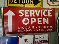 "Service Open" metal sign. Measures approximately