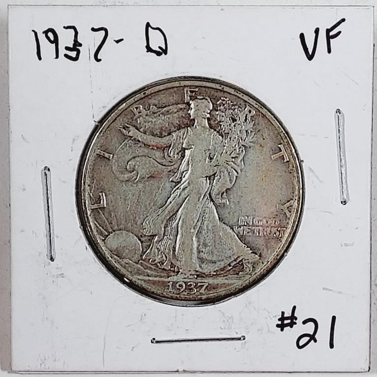 1937-D  Walking Liberty Half Dollar   VF