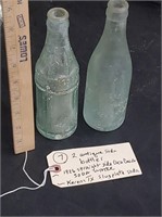 2 old soda bottles 1926 Coca Cola Kerens Tx slug