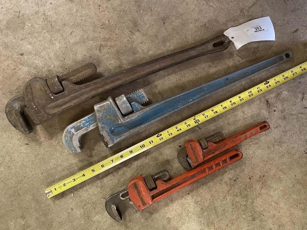 (4) Pipe Wrenches - Ridgid, Schick, (2) Craftsman