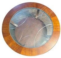 Two level wood and glass round coffee table -