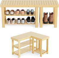 3 Tiers Entryway Shoe Storage Bench  Bamboo