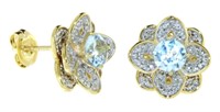 Stunning Natural Blue Topaz & Diamond Earrings