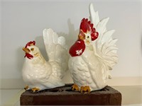 Glass Rooster and a Chicken- white