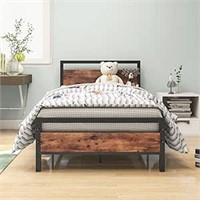 ULN-HOJINLINERO Metal Bed Frame Twin Size with Woo