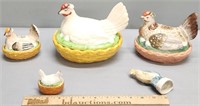 Pottery Hens on Nests & Chickens Lot