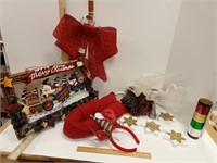Holiday Bow, Pine Cones, Ribbon Roll, Wood Snow