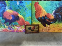 HUGE ROOSTER FARMHOUSE PAINTED PICTURES