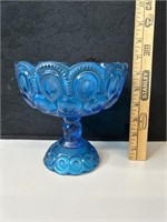 MCM LE Smith Moon & Stars Blue Glass Compote 7"