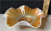 Dugan Peach Carnival Glass Stippled Flower Bowl
