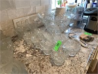 VTG LARGE GLASS PUNCHBOWL & MATCHED CUPS