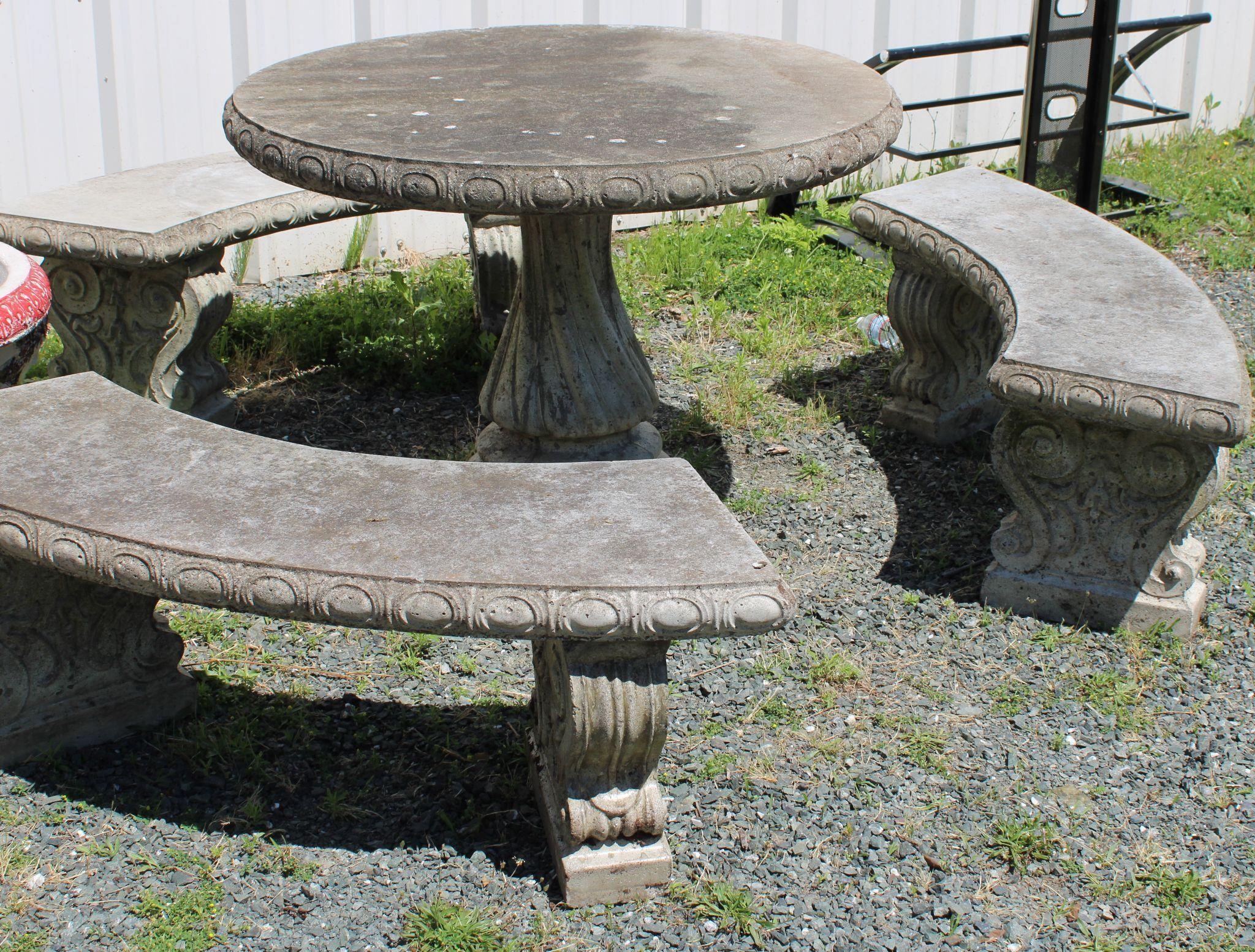 Concrete Patio Table & 3 Curved Benches 44" roun