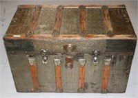 RESTORED VICTORIAN FLAT TOP TRUNK, METAL WITH