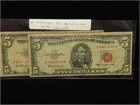 1953 & 1963 $5 RED SEAL NOTES