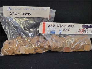 TWO PACKAGES OF 250 WHEAT CENTS MIXED DATES