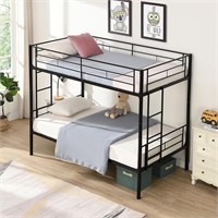 Oudiec Twin Over Twin Bunk Bed  Metal  Black