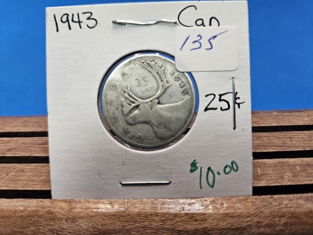 1-1943 SILVER 25 CENT COIN