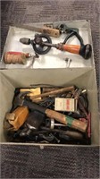 Metal box with lots of vintage tools