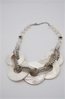 Layered White Round Shell and Twisted Bead