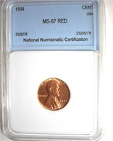 1954 Cent MS67 RD LISTS $16000