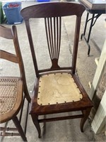 Wooden High Back Chair with Leather  Bottom