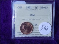 1991 Canada Cent ICCS MS65