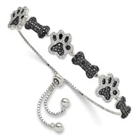 Silver Paw Print/Dog Bone Black Crystal Bracelet