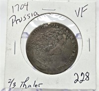 1704 Prussia 2/3 Thaler VF