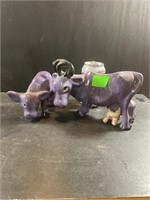 Pair, comical, mother, and baby purple cows