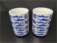 2 Sushi Kanji Yunomi Teacup Tumblers vtg