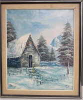 Modernist Enchanted Winter Landscape, Oil, Signed