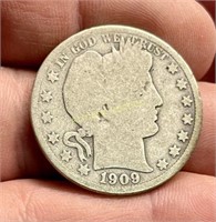 1909 SILVER BARBER HALF DOLLAR